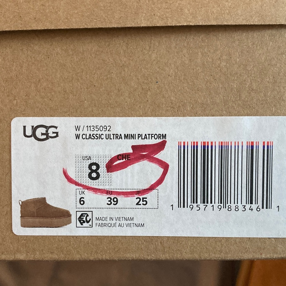 UGG CLASSIC ULTRA MINI PLATFORM Chestnut 8 NIB 8 - Picture 13 of 13
